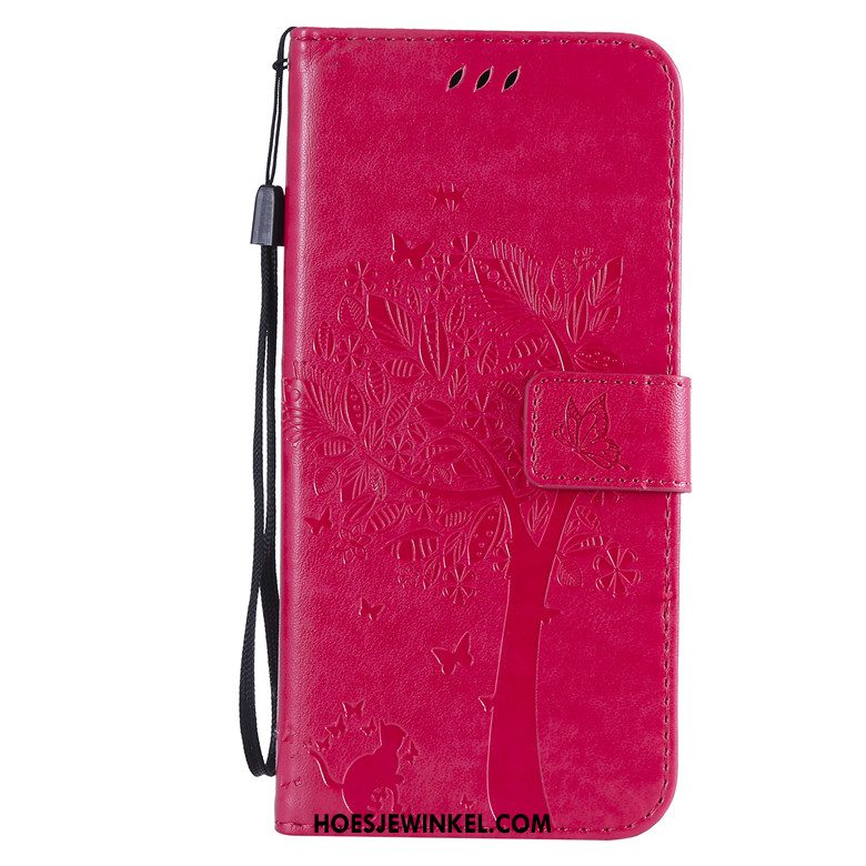 Samsung Galaxy A10 Hoesje Leren Etui Clamshell Siliconen, Samsung Galaxy A10 Hoesje Boom Rood