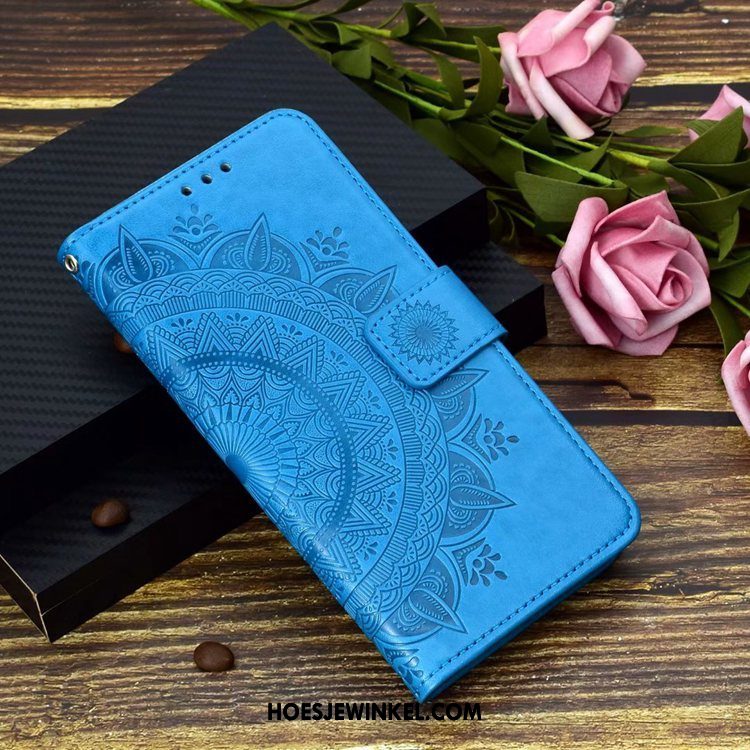 Samsung Galaxy A20e Hoesje Mobiele Telefoon Blauw Leren Etui, Samsung Galaxy A20e Hoesje Clamshell Zacht