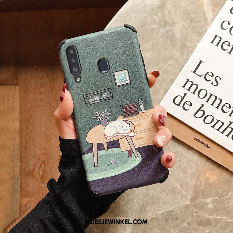 Samsung Galaxy A20s Hoesje Mobiele Telefoon Anti-fall Groen, Samsung Galaxy A20s Hoesje Skärmskydd Spotprent