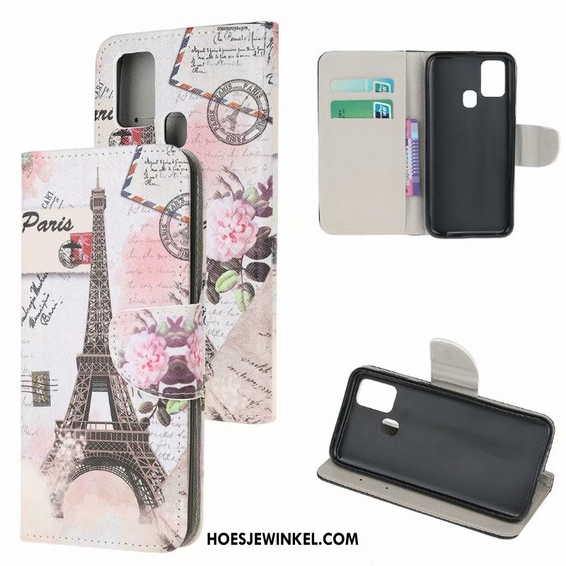 Samsung Galaxy A21s Hoesje Leren Etui Bescherming Ster, Samsung Galaxy A21s Hoesje Mobiele Telefoon Herringbone