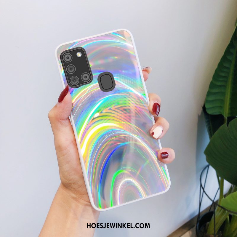 Samsung Galaxy A21s Hoesje Spotprent Hoes Ster, Samsung Galaxy A21s Hoesje Purper Lichte En Dun
