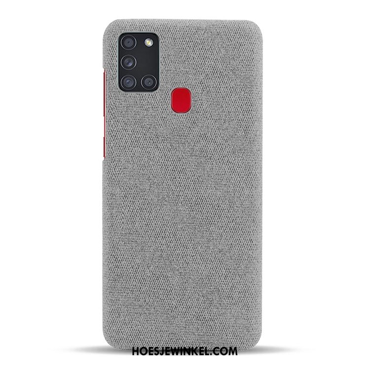 Samsung Galaxy A21s Hoesje Ster Grijs Canvas, Samsung Galaxy A21s Hoesje Persoonlijk Hard