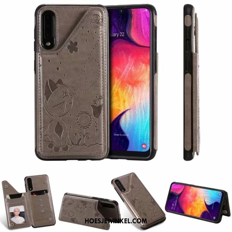 Samsung Galaxy A30s Hoesje Hemming Grijs Anti-fall, Samsung Galaxy A30s Hoesje Mobiele Telefoon Leren Etui