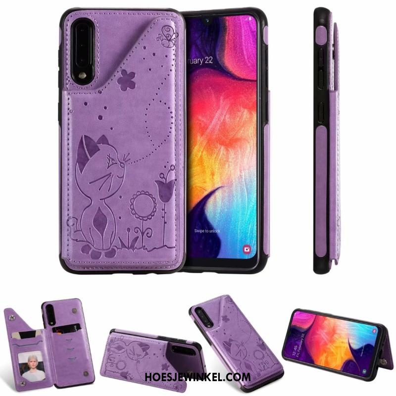 Samsung Galaxy A30s Hoesje Hemming Grijs Anti-fall, Samsung Galaxy A30s Hoesje Mobiele Telefoon Leren Etui