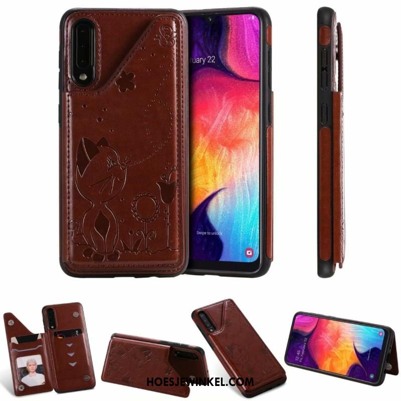 Samsung Galaxy A30s Hoesje Hemming Grijs Anti-fall, Samsung Galaxy A30s Hoesje Mobiele Telefoon Leren Etui