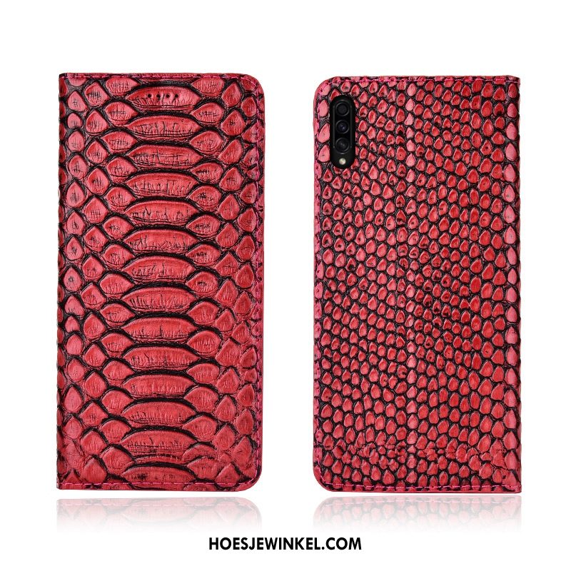 Samsung Galaxy A30s Hoesje Leren Etui Leer Hoes, Samsung Galaxy A30s Hoesje Ster Rood