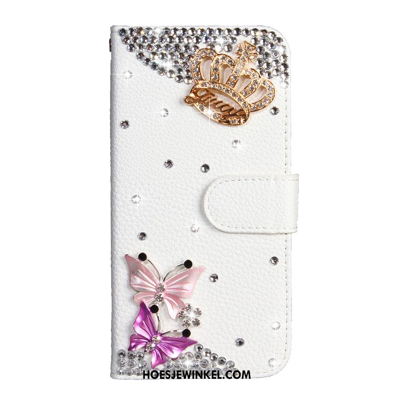 Samsung Galaxy A30s Hoesje Leren Etui Wit Mobiele Telefoon, Samsung Galaxy A30s Hoesje Met Strass Folio