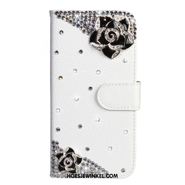 Samsung Galaxy A30s Hoesje Leren Etui Wit Mobiele Telefoon, Samsung Galaxy A30s Hoesje Met Strass Folio