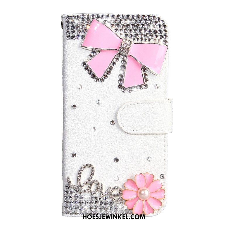 Samsung Galaxy A30s Hoesje Leren Etui Wit Mobiele Telefoon, Samsung Galaxy A30s Hoesje Met Strass Folio