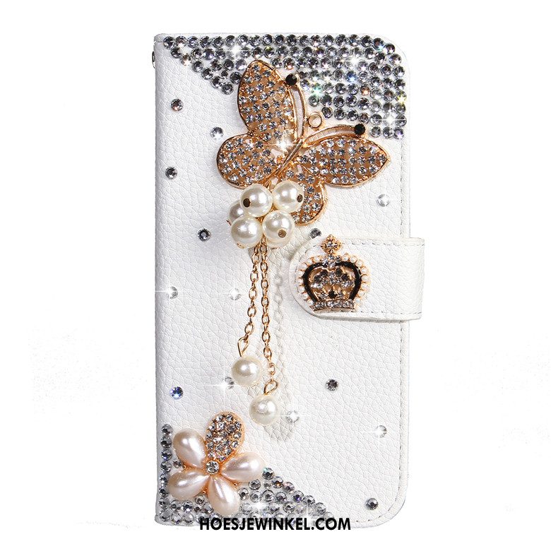 Samsung Galaxy A30s Hoesje Leren Etui Wit Mobiele Telefoon, Samsung Galaxy A30s Hoesje Met Strass Folio