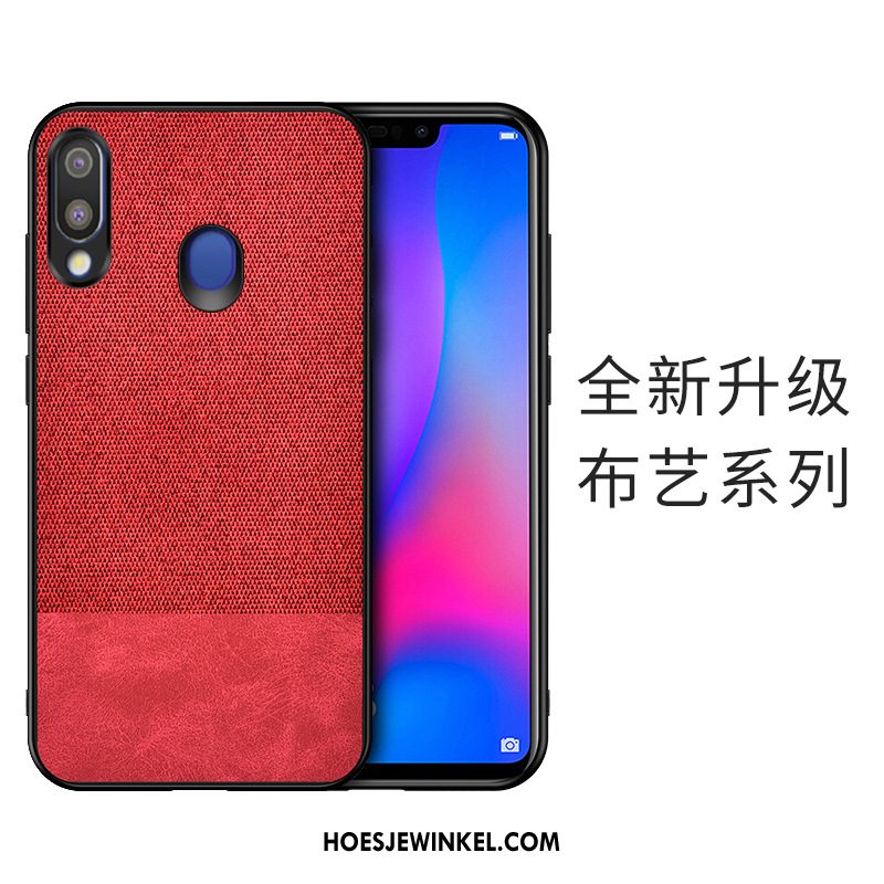 Samsung Galaxy A40 Hoesje Doek Donkerblauw Flanel, Samsung Galaxy A40 Hoesje Verbinding Ster