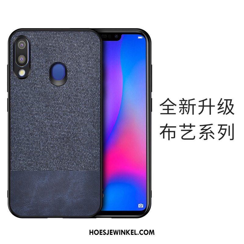 Samsung Galaxy A40 Hoesje Doek Donkerblauw Flanel, Samsung Galaxy A40 Hoesje Verbinding Ster