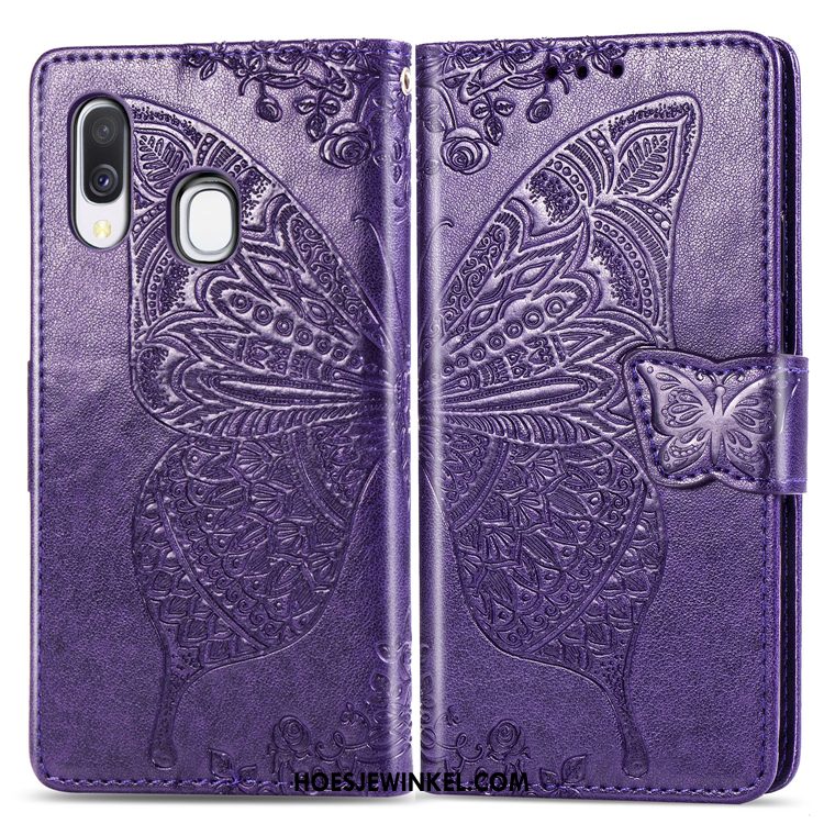 Samsung Galaxy A40 Hoesje Hanger Purper Reliëf, Samsung Galaxy A40 Hoesje Mobiele Telefoon Scheppend