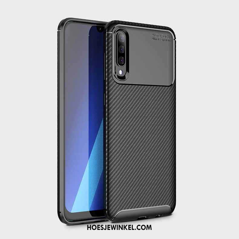 Samsung Galaxy A50 Hoesje Fiber Blauw Siliconen, Samsung Galaxy A50 Hoesje Zacht Bescherming