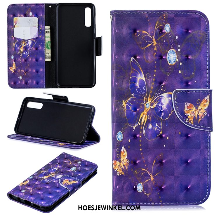 Samsung Galaxy A50 Hoesje Leren Etui Blauw Folio, Samsung Galaxy A50 Hoesje Hoes Mobiele Telefoon