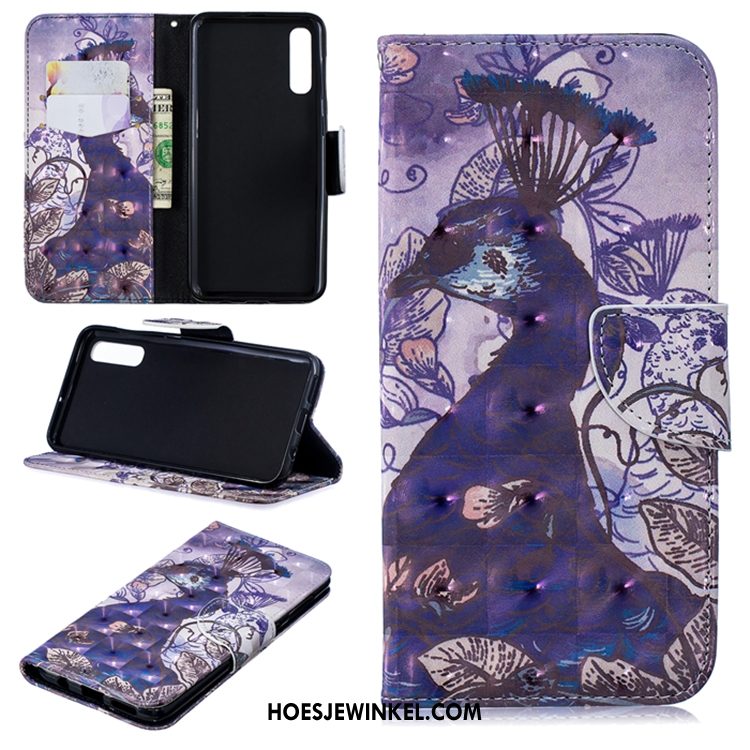 Samsung Galaxy A50 Hoesje Leren Etui Blauw Folio, Samsung Galaxy A50 Hoesje Hoes Mobiele Telefoon