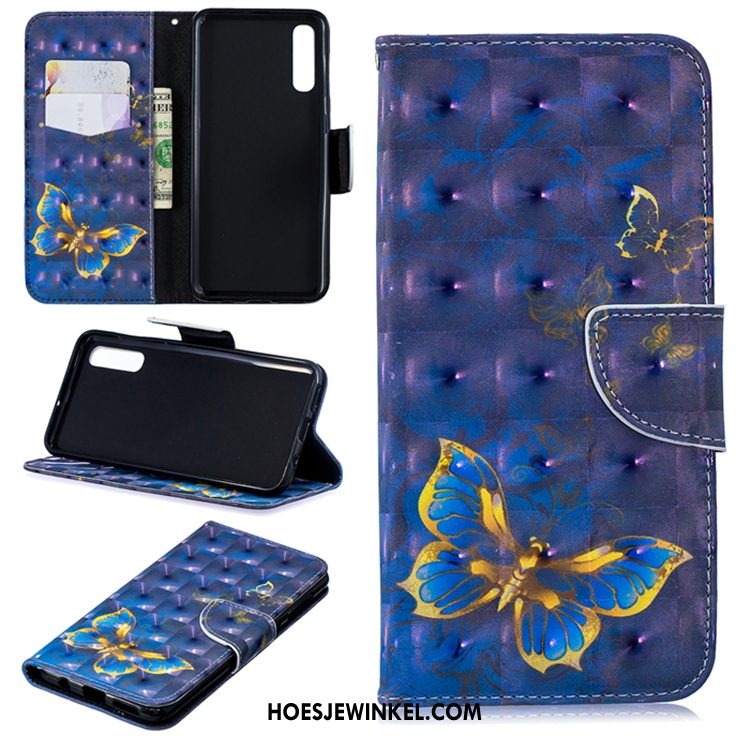 Samsung Galaxy A50 Hoesje Leren Etui Blauw Folio, Samsung Galaxy A50 Hoesje Hoes Mobiele Telefoon