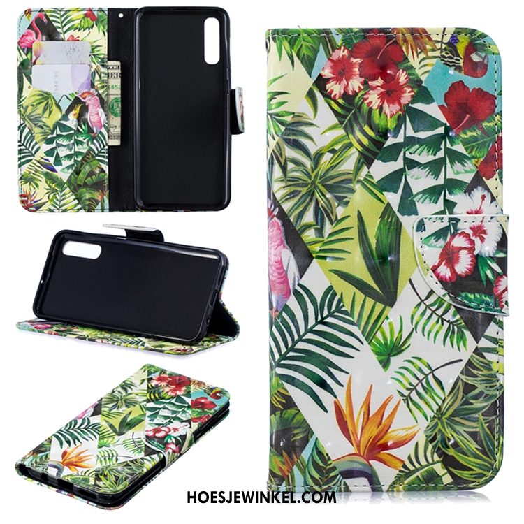 Samsung Galaxy A50 Hoesje Leren Etui Blauw Folio, Samsung Galaxy A50 Hoesje Hoes Mobiele Telefoon