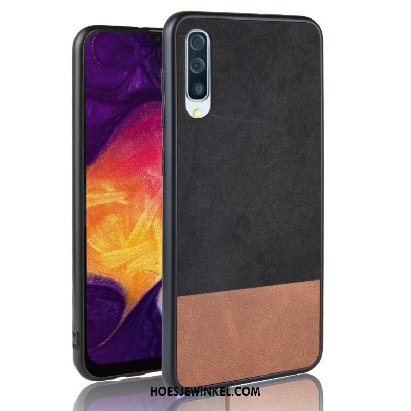 Samsung Galaxy A50 Hoesje Lovers Patroon Schrobben, Samsung Galaxy A50 Hoesje Denim Gemengde Kleuren