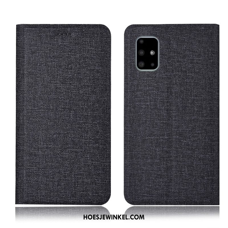 Samsung Galaxy A51 Hoesje Anti-fall Katoen En Linnen Ster, Samsung Galaxy A51 Hoesje Mobiele Telefoon Leren Etui Braun