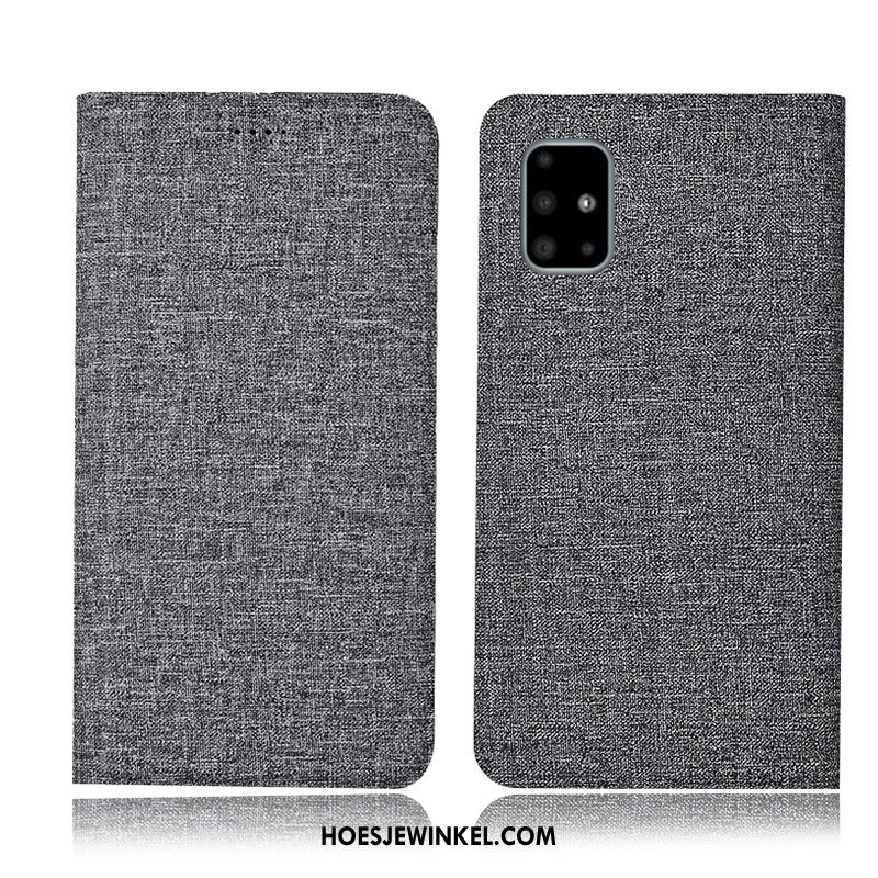 Samsung Galaxy A51 Hoesje Anti-fall Katoen En Linnen Ster, Samsung Galaxy A51 Hoesje Mobiele Telefoon Leren Etui Braun