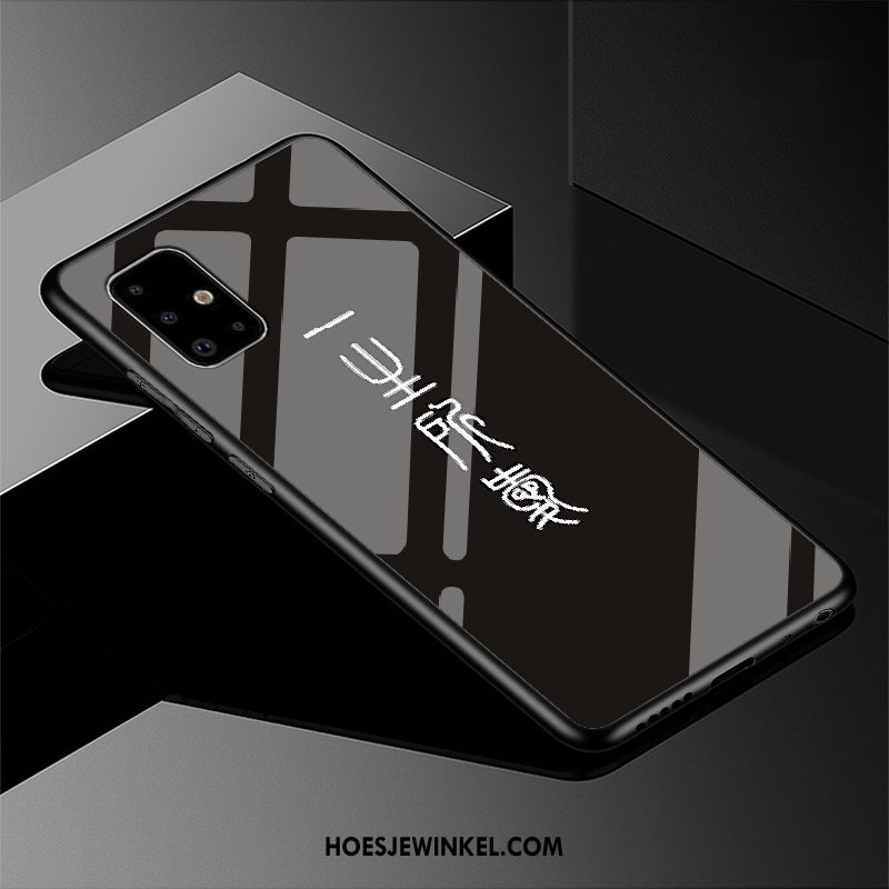 Samsung Galaxy A51 Hoesje Glas Zwart Trendy Merk, Samsung Galaxy A51 Hoesje Eenvoudige Mobiele Telefoon