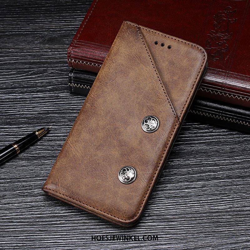 Samsung Galaxy A6+ Hoesje Anti-fall Ster Mobiele Telefoon, Samsung Galaxy A6+ Hoesje Leren Etui Vintage Braun