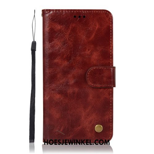 Samsung Galaxy A6+ Hoesje Bedrijf Leren Etui Hoes, Samsung Galaxy A6+ Hoesje Mobiele Telefoon Folio Braun