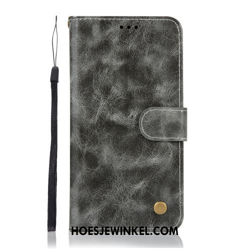 Samsung Galaxy A6+ Hoesje Bedrijf Leren Etui Hoes, Samsung Galaxy A6+ Hoesje Mobiele Telefoon Folio Braun