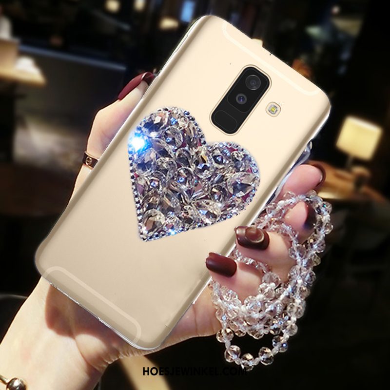 Samsung Galaxy A6+ Hoesje Goud Mobiele Telefoon Met Strass, Samsung Galaxy A6+ Hoesje Anti-fall Ster