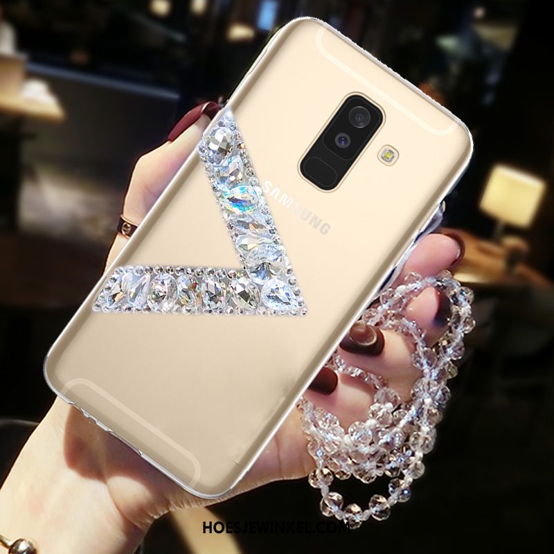 Samsung Galaxy A6+ Hoesje Goud Mobiele Telefoon Met Strass, Samsung Galaxy A6+ Hoesje Anti-fall Ster