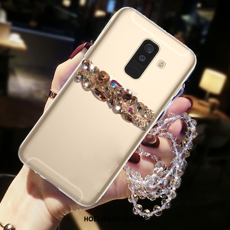 Samsung Galaxy A6+ Hoesje Goud Mobiele Telefoon Met Strass, Samsung Galaxy A6+ Hoesje Anti-fall Ster