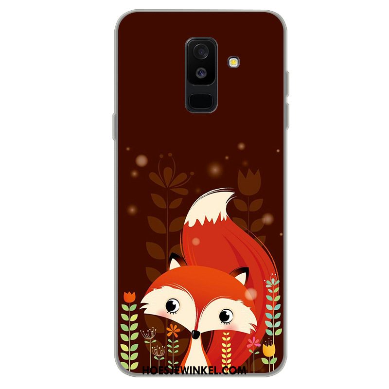 Samsung Galaxy A6+ Hoesje Hoes Spotprent Roze, Samsung Galaxy A6+ Hoesje Zacht Mobiele Telefoon