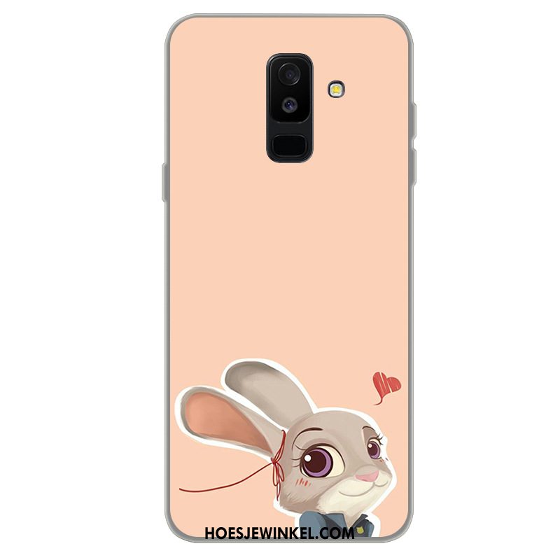 Samsung Galaxy A6+ Hoesje Hoes Spotprent Roze, Samsung Galaxy A6+ Hoesje Zacht Mobiele Telefoon