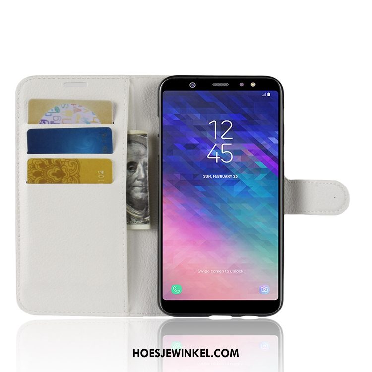 Samsung Galaxy A6+ Hoesje Leren Etui Portemonnee Soort Aziatische Vrucht, Samsung Galaxy A6+ Hoesje Kaart All Inclusive