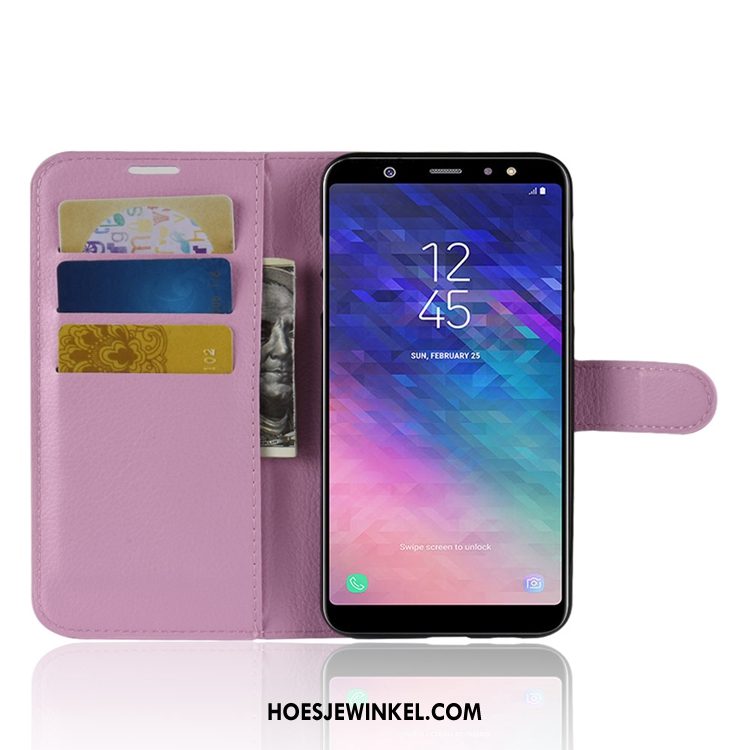 Samsung Galaxy A6+ Hoesje Leren Etui Portemonnee Soort Aziatische Vrucht, Samsung Galaxy A6+ Hoesje Kaart All Inclusive