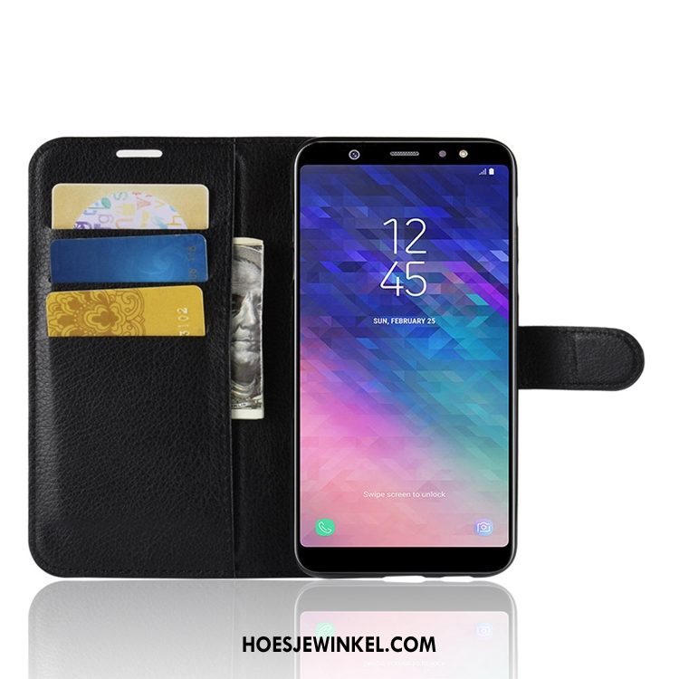 Samsung Galaxy A6+ Hoesje Leren Etui Portemonnee Soort Aziatische Vrucht, Samsung Galaxy A6+ Hoesje Kaart All Inclusive