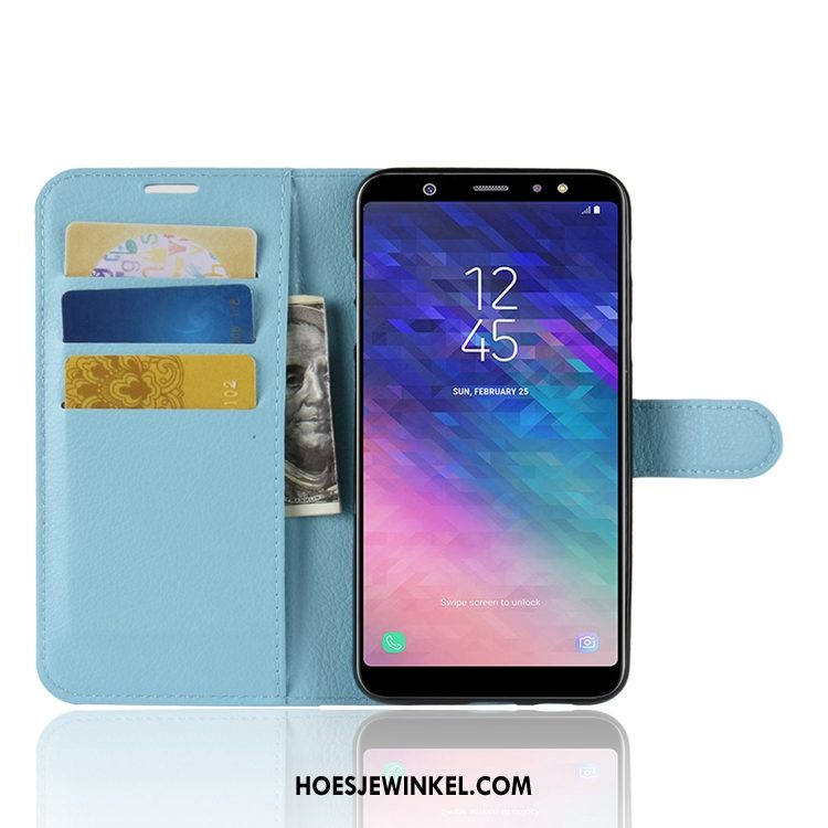 Samsung Galaxy A6+ Hoesje Leren Etui Portemonnee Soort Aziatische Vrucht, Samsung Galaxy A6+ Hoesje Kaart All Inclusive