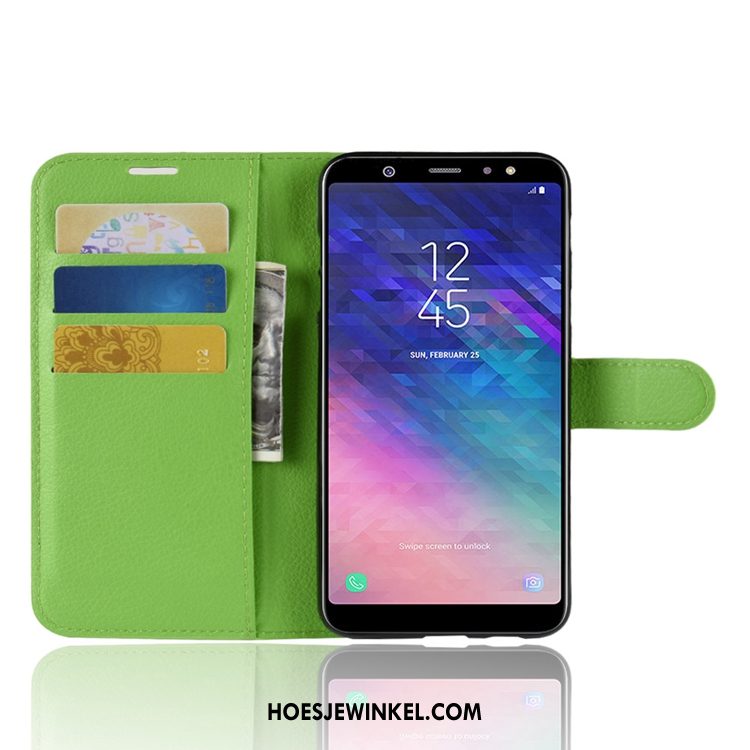 Samsung Galaxy A6+ Hoesje Leren Etui Portemonnee Soort Aziatische Vrucht, Samsung Galaxy A6+ Hoesje Kaart All Inclusive