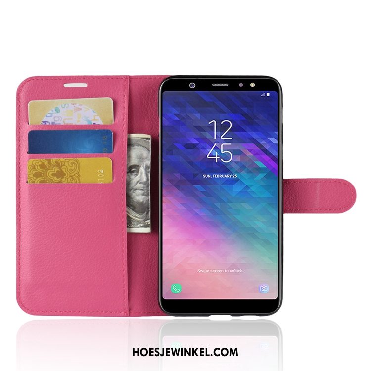 Samsung Galaxy A6+ Hoesje Leren Etui Portemonnee Soort Aziatische Vrucht, Samsung Galaxy A6+ Hoesje Kaart All Inclusive