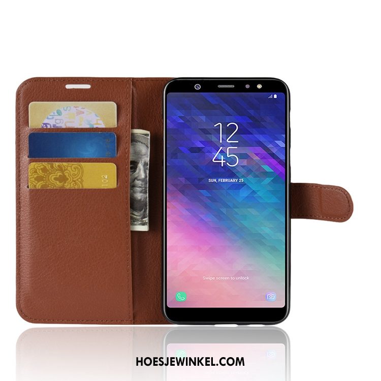 Samsung Galaxy A6+ Hoesje Leren Etui Portemonnee Soort Aziatische Vrucht, Samsung Galaxy A6+ Hoesje Kaart All Inclusive