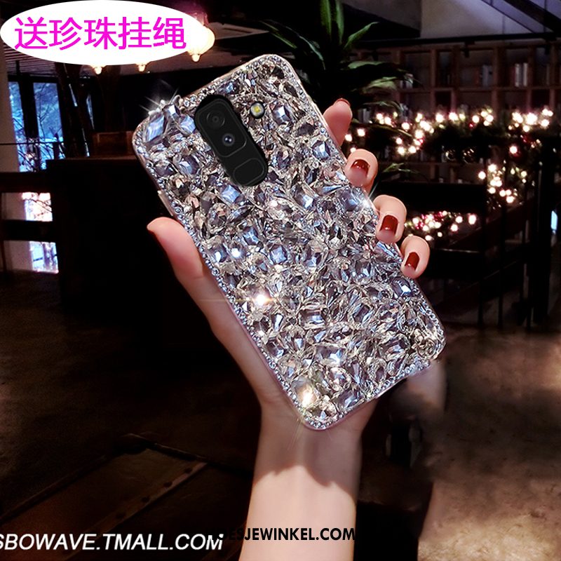 Samsung Galaxy A6+ Hoesje Roze Hoes Bescherming, Samsung Galaxy A6+ Hoesje Met Strass Mobiele Telefoon