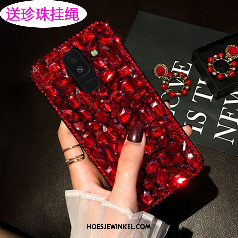 Samsung Galaxy A6+ Hoesje Roze Hoes Bescherming, Samsung Galaxy A6+ Hoesje Met Strass Mobiele Telefoon