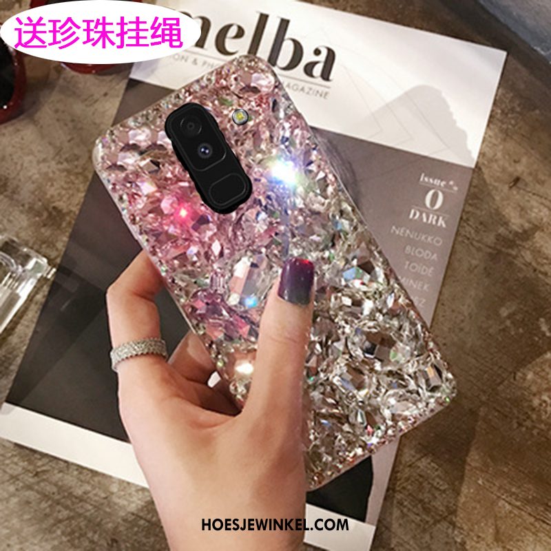 Samsung Galaxy A6+ Hoesje Roze Hoes Bescherming, Samsung Galaxy A6+ Hoesje Met Strass Mobiele Telefoon