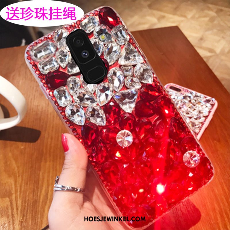 Samsung Galaxy A6+ Hoesje Roze Hoes Bescherming, Samsung Galaxy A6+ Hoesje Met Strass Mobiele Telefoon