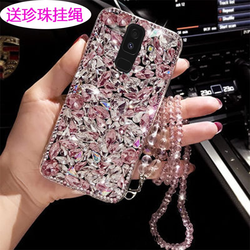 Samsung Galaxy A6+ Hoesje Roze Hoes Bescherming, Samsung Galaxy A6+ Hoesje Met Strass Mobiele Telefoon