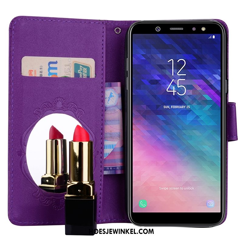 Samsung Galaxy A6 Hoesje Trend Mobiele Telefoon Purper, Samsung Galaxy A6 Hoesje Leren Etui Ondersteuning