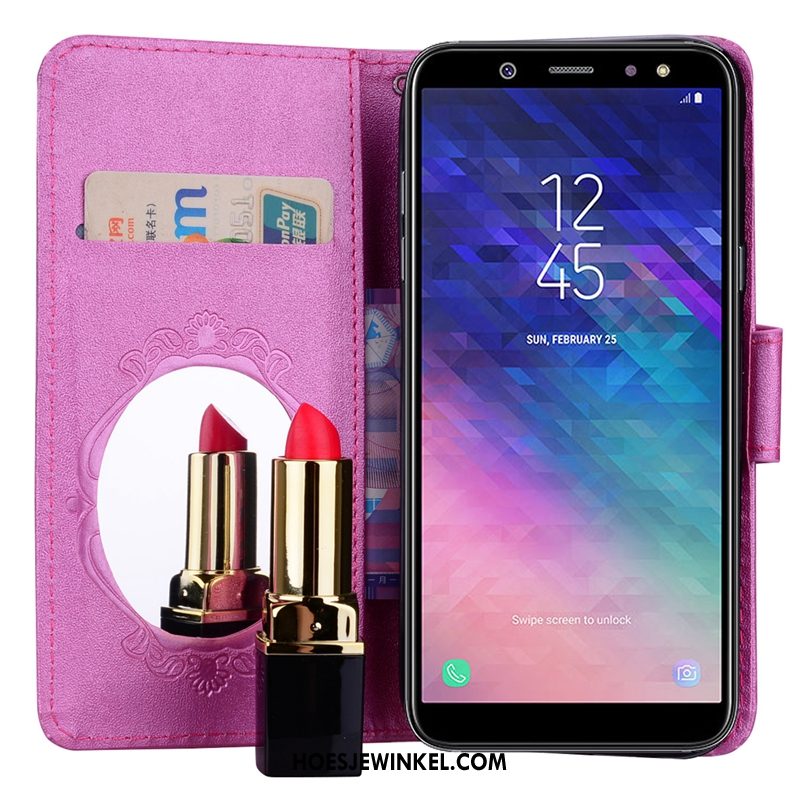 Samsung Galaxy A6 Hoesje Trend Mobiele Telefoon Purper, Samsung Galaxy A6 Hoesje Leren Etui Ondersteuning