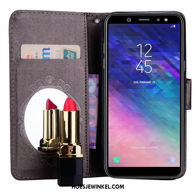 Samsung Galaxy A6 Hoesje Trend Mobiele Telefoon Purper, Samsung Galaxy A6 Hoesje Leren Etui Ondersteuning