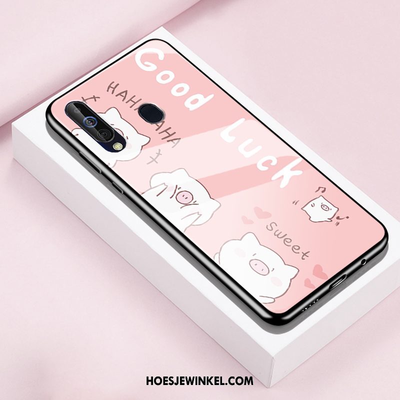 Samsung Galaxy A60 Hoesje Glas Roze Siliconen, Samsung Galaxy A60 Hoesje Scheppend Mobiele Telefoon